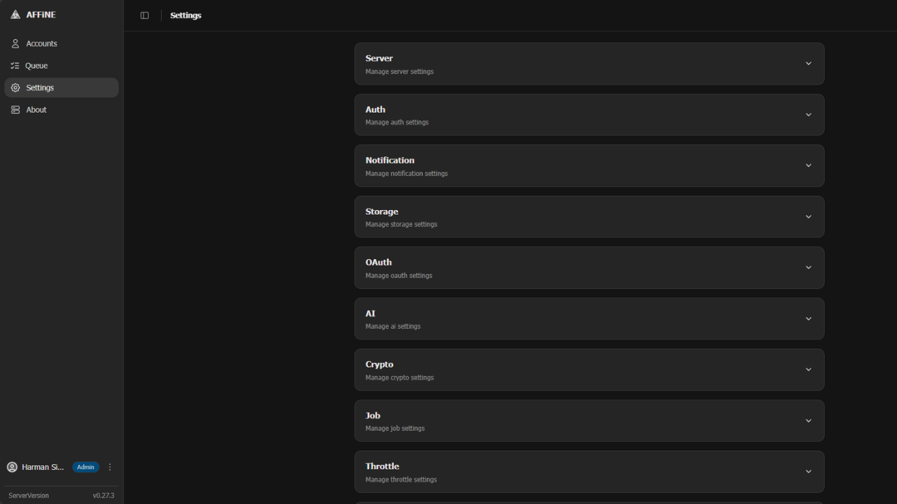 AFFiNE screenshot 4: Admin panel