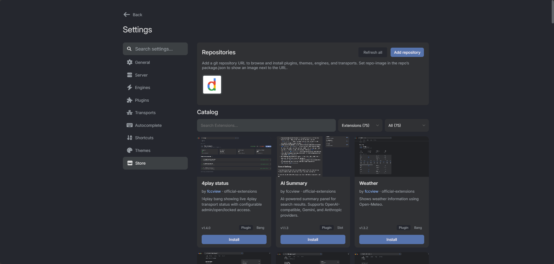 deGoog screenshot 2: Extension store