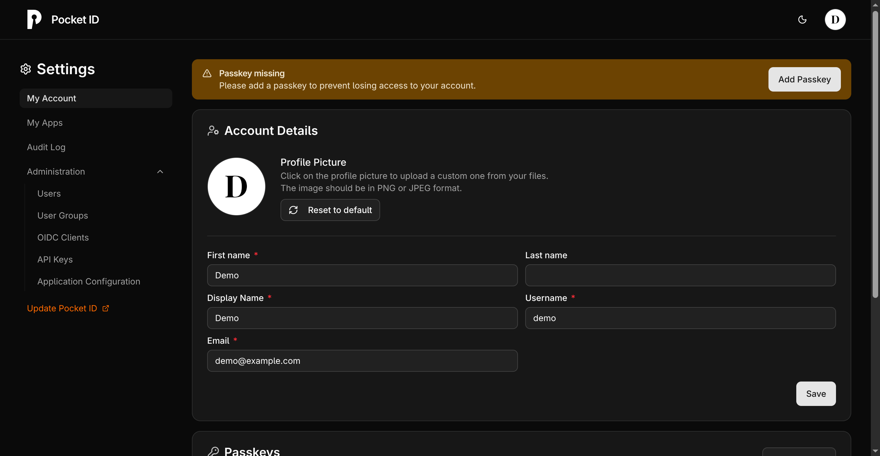 Pocket ID screenshot 2