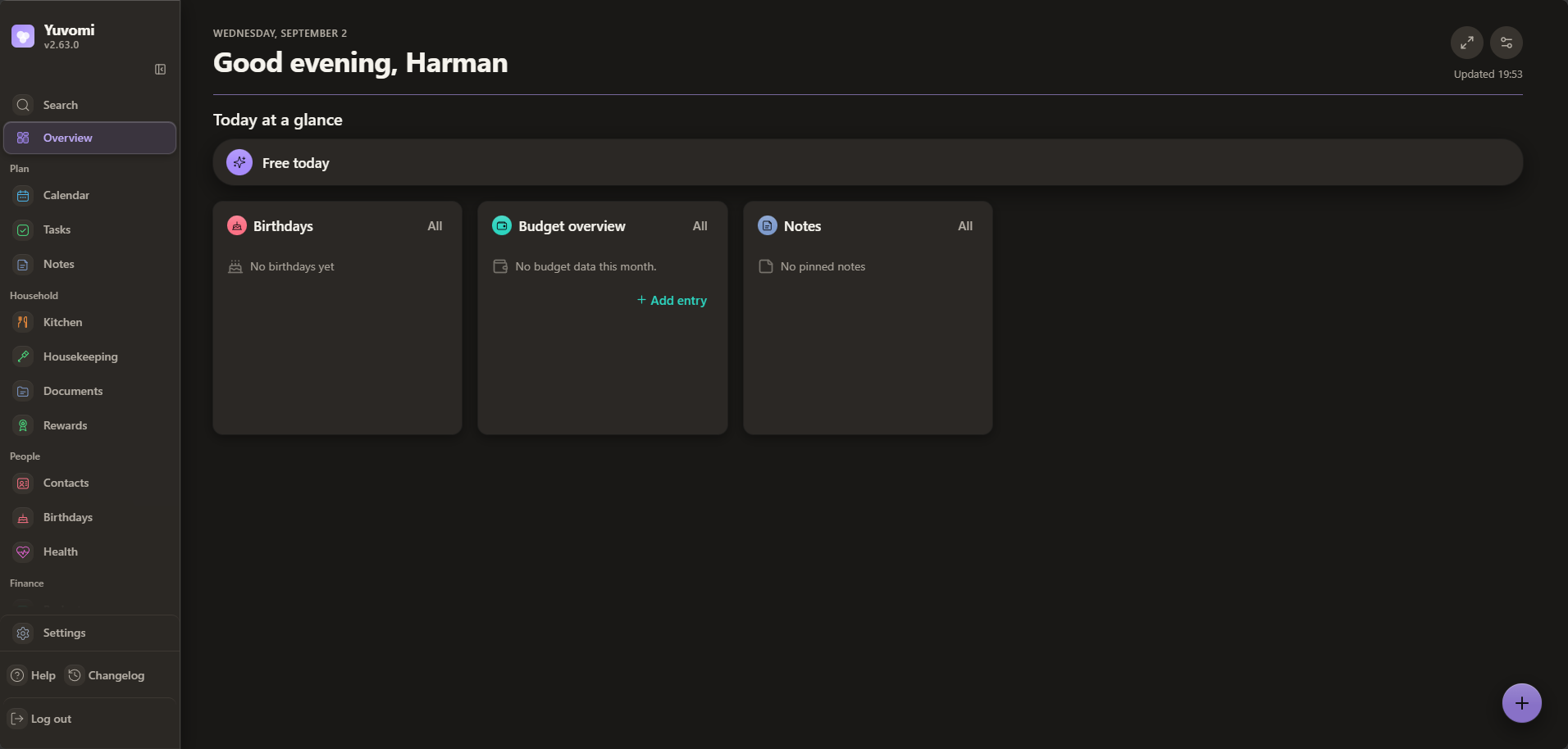 Yuvomi screenshot 1: Dashboard
