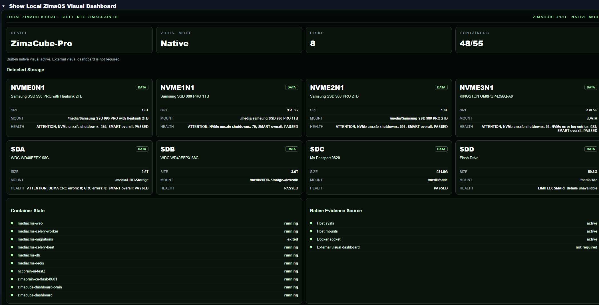 ZimaBrain CE screenshot 1: Dashboard